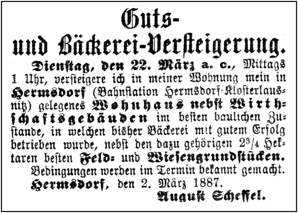 1887-03-22 Hdf Baeckerei Scheffel Versteigerung